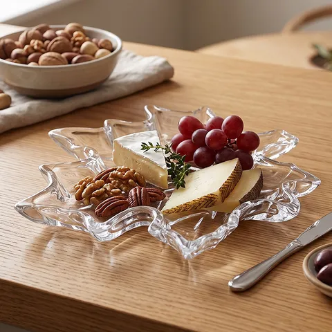Plato de Frutas de Hoja de Arce de Vidrio Transparente de Estilo Nórdico Plato de Dulces y Aperitivos de Lujo Minimalista de Vidrio Decorativo para Sala