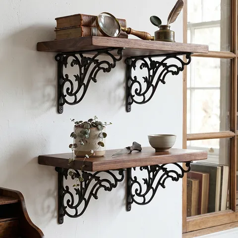European Style Vintage Cast Iron Shelf Bracket Wall Mounted Decorative Triangle Support Holder For Home Decor Shelves