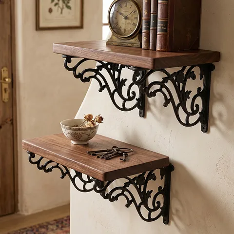 European Style Vintage Cast Iron Shelf Bracket Wall Mounted Decorative Triangle Support Holder For Home Decor Shelves