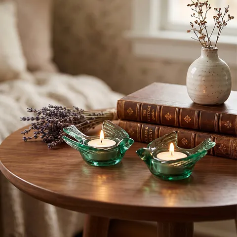 Candeliere in Vetro a Forma di Uccello Lusso Nordico Verde Trasparente Decorazione da Tavolo Atmosfera Cena Romantica Accessorio