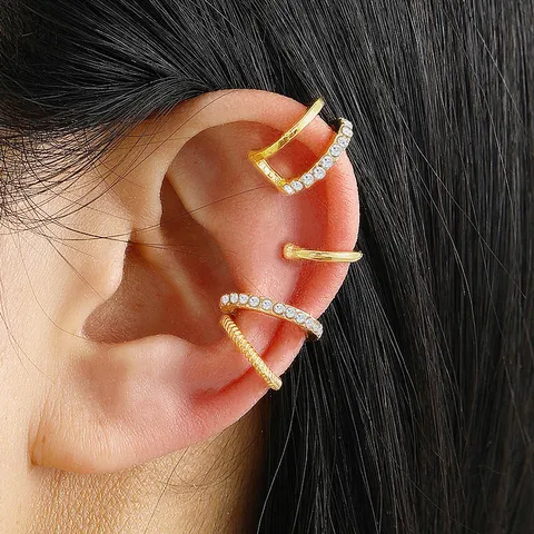 Zinc Alloy Rhinestone C-Shaped Ear Cuff Non-Piercing Cartilage Clip Assorted Earring Collection For Women Jewelry Decoration