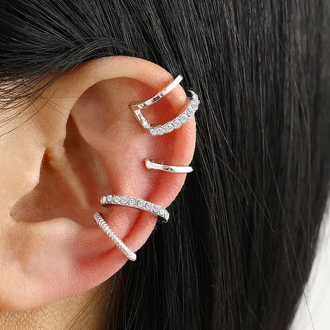 Zinc Alloy Rhinestone C-Shaped Ear Cuff Non-Piercing Cartilage Clip Assorted Earring Collection For Women Jewelry Decoration