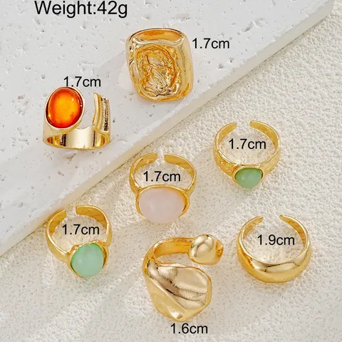 Juego de Anillos Bohemios Vintage de Aleación con Diamantes de Imitación para Mujer Oro Plata Textura Metálica Irregular Flores Perla Artificial Joyería