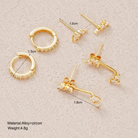 Luxury Brass Gold Plated Geometric Zirconia Earring Set Marquise Water Drop Stackable Stud Earrings For Women Jewelry Gift