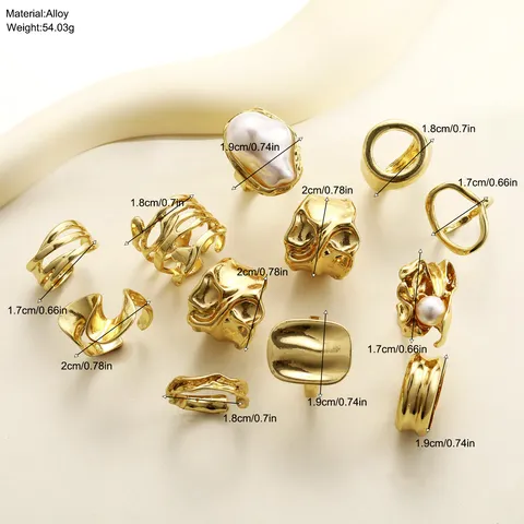 Juego de Anillos de Perlas Artificiales Geométricas Irregulares Chapados en Oro Plata Anillos de Nudillo Apilables Joyería de Moda para Mujer Regalo