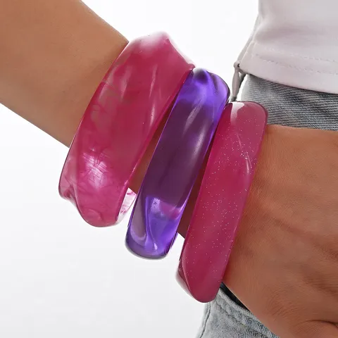 Brazalete de Resina Acrílica de Moda para Mujer Pulsera de Puño Ancha Geométrica Exagerada con Textura de Mármol Joyería de Tendencia