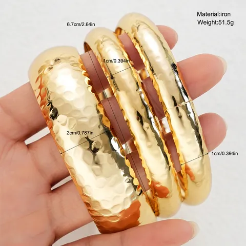 Ensemble de Bracelets Joncs Larges en Métal Martelé Rétro Européen Américain pour Femmes Bijoux Punk Couleur Or Cadeau
