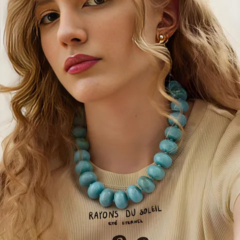 Collar de Cuentas de Acrílico Colorido Bohemio para Mujer Verano Playa Grandes Cuentas de Resina Jaspeada Colgante de Corazón Joyería de Moda