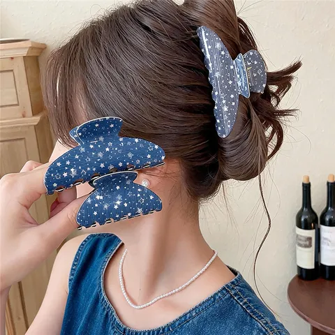 Koreaanse Mode Sterrenhemel Print Acryl Haarklem Voor Dames Geometrische Ster Patroon Haartoebehoren Veelzijdig
