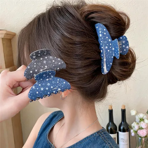 Koreaanse Mode Sterrenhemel Print Acryl Haarklem Voor Dames Geometrische Ster Patroon Haartoebehoren Veelzijdig