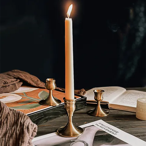 Nordic French Retro Aluminum Candle Holder Brass Gold Candlestick Taper Wax Candles For Wedding Dinner Party Table Decor
