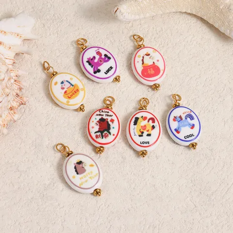 Niedlicher Keramik Cartoon Pferd Glückstasche DIY Anhänger Charm Mehrfarbige Glasur Charms Für Armband Halskette Schmuckherstellung