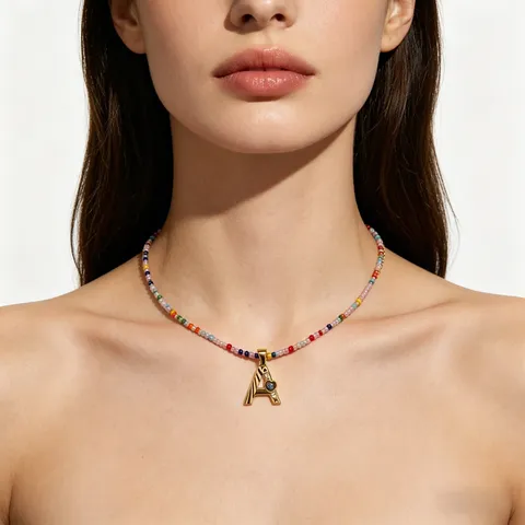 Bohemian Handgefertigte Perlenkette Edelstahl Vergoldet Alphabet Anfangsbuchstabe Anhänger Strass Choker Schmuck Für Unisex