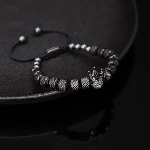 Herren Vintage Gewebtes Verstellbares Armband Krone Ananas Perlenarmband Legierung Strass Charm Armband Für Herren Schmuck