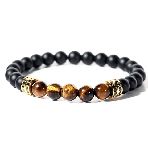 Herren Retro Kupfer Strass Glücksperle Stranggarnitur Armband Vintage Farbblockierung Natürlich Obsidian Tigerauge Perlenarmband Für Herren Schmuck