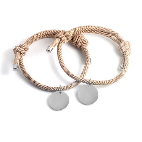 Edelstahl Rundes Etikett Geflochtenes Seil Paar Armband Gravierbare Leere Scheibe Charme Handseil Für Damen Herren Schmuck