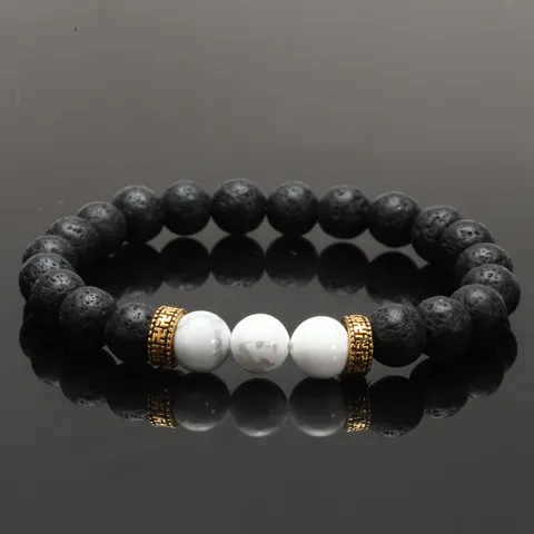 Natural Lava Stone Yoga Energy Bracelet Antique Gold Alloy Spacer Beads Semi Precious Imperial Jasper Beaded Bangles For Unisex Everyday Fashion Jewelry