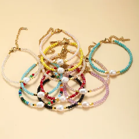 Mode Künstlicher Kristall Perlenarmband Mit Süßwasserperle Geometrisch Handgemacht Bunte Perlenstrang Verstellbare Kette Schmuck Geschenk Für Frauen