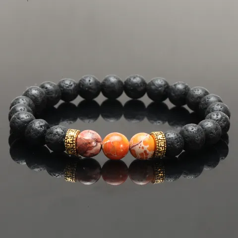 Natural Lava Stone Yoga Energy Bracelet Antique Gold Alloy Spacer Beads Semi Precious Imperial Jasper Beaded Bangles For Unisex Everyday Fashion Jewelry