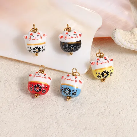 Süße Keramik Glückskatze Glücksschwein Anhänger Charms Emaille Tier Maskottchen Für DIY Halskette Ohrring Schmuckherstellung Zubehör