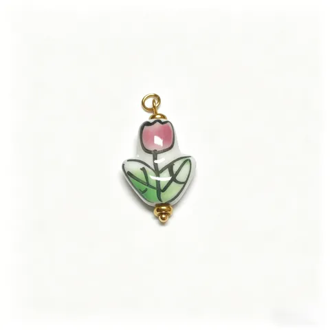 Ciondolo Tulipano in Ceramica Fatto a Mano Ciondolo Fiore Smalto Colorato Per Creazione di Gioielli DIY Collana Accessori