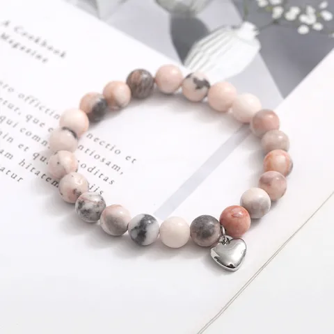 Mode Naturstein Perlenarmband Edelstahl Herz Kreuz Anhänger Verstellbares Webarmband Für Damen Weihnachtsgeschenk