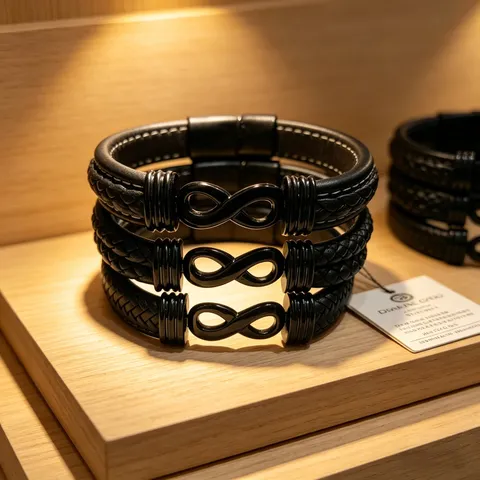 Herren Mehrlagiges Geflochtenes Echtes Lederarmband Mit Edelstahl Unendlichkeitssymbol Magnetverschluss Western Mode Schmuck