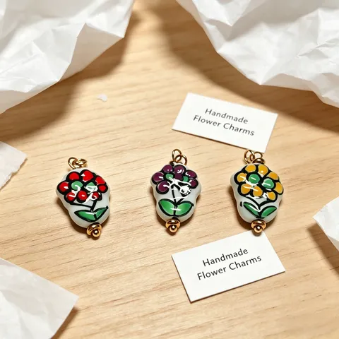 Handbemalter Keramik Blumen Anhänger Ohne Kette Vintage Handgefertigter Floraler Charm Mit Metallschlaufe Für DIY Halskette Armband Handwerk