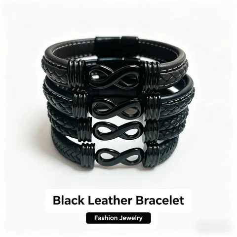 Herren Mehrlagiges Geflochtenes Echtes Lederarmband Mit Edelstahl Unendlichkeitssymbol Magnetverschluss Western Mode Schmuck