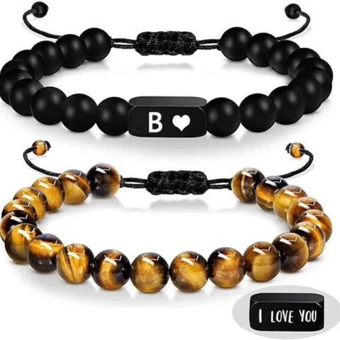Minimalistisch Tigerauge Stein Matt Schwarz Perlenarmband Edelstahl Verstellbar Gewebtes Seil Armband Für Damen Herren