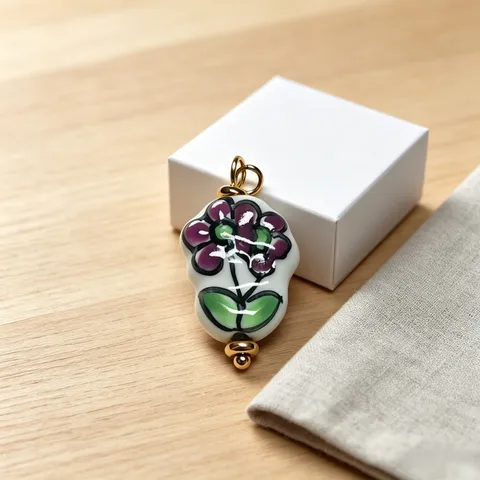 Handbemalter Keramik Blumen Anhänger Ohne Kette Vintage Handgefertigter Floraler Charm Mit Metallschlaufe Für DIY Halskette Armband Handwerk