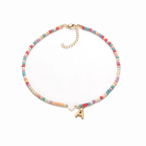 Böhmische Edelstahl Perlen Buchstaben Halskette Mit Weißem Herz Anhänger Mode Schmuck Für Damen