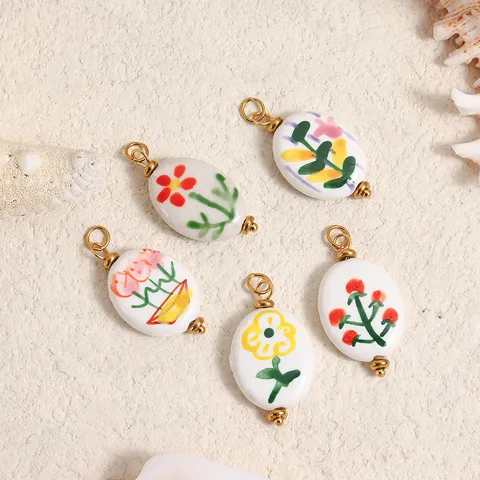 Handgemalte Keramik Blumen Frucht Anhänger Charms Für Handgefertigte DIY Halskette Ohrring Herstellung Frischer Pastoraler Stil Schmuck Zubehör