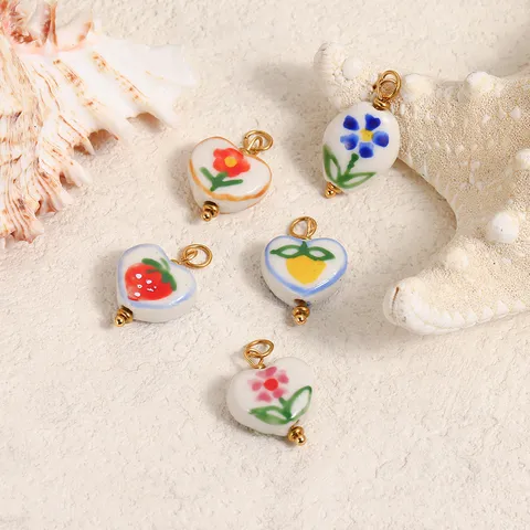 Handgemalte Keramik Blumen Frucht Anhänger Charms Für Handgefertigte DIY Halskette Ohrring Herstellung Frischer Pastoraler Stil Schmuck Zubehör