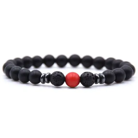 Mode Unisex Matt Schwarz Lava Vulkanstein Perle Achat Energie Yoga Strand Armband Für Damen Herren Täglich Schmuck