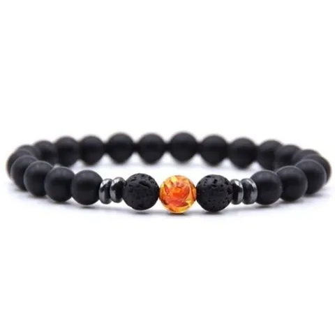 Mode Unisex Matt Schwarz Lava Vulkanstein Perle Achat Energie Yoga Strand Armband Für Damen Herren Täglich Schmuck