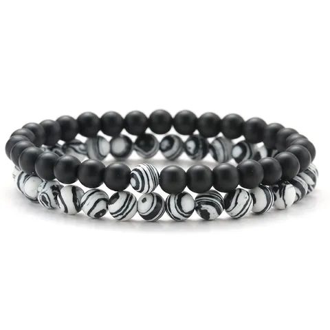Fashion Natural Semi-Precious Stone Black Agate 6mm Round Beads Stacking Bracelet For Men Double Layer Lucky Beads Charm Pulsera Jewelry Gift