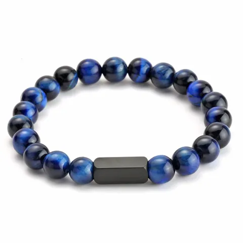 Mode Naturstein Perlen Armband Für Damen Herren Glücksachat Onyx Tigerauge Edelstein Geometrischer Metall Charm Strand Armband Schmuck