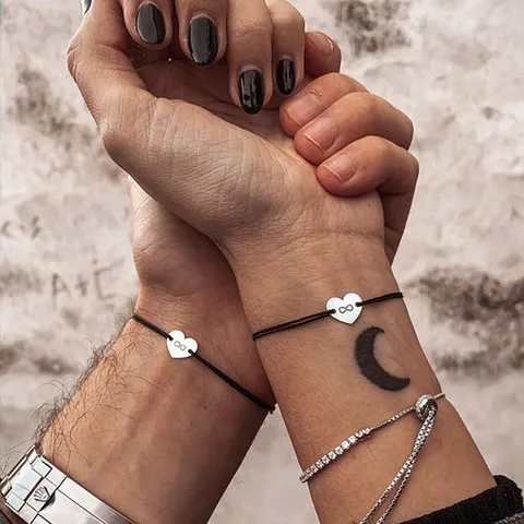 Handgemachte Gewebte Seil Passende Armbänder Für Paare Minimalistischen Edelstahl Herz Anhänger Wunsch Armband Urlaub Schmuck Geschenk