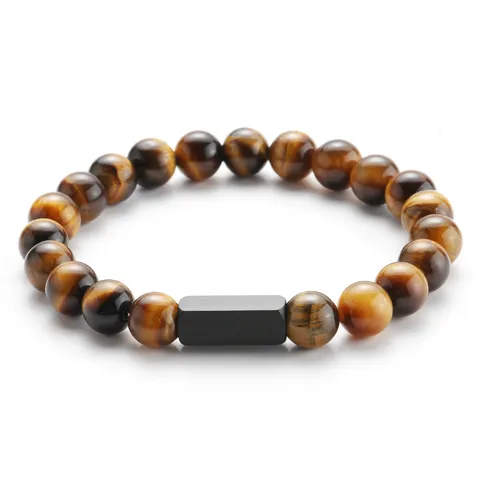 Mode Naturstein Perlen Armband Für Damen Herren Glücksachat Onyx Tigerauge Edelstein Geometrischer Metall Charm Strand Armband Schmuck