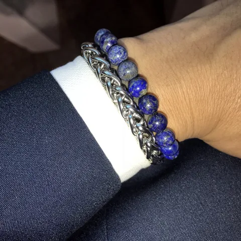 Mode Herren Edelstahlkette Naturstein Armband Vulkanische Lava Tigerauge Runde Perle Doppelschicht Handschmuck Geschenk