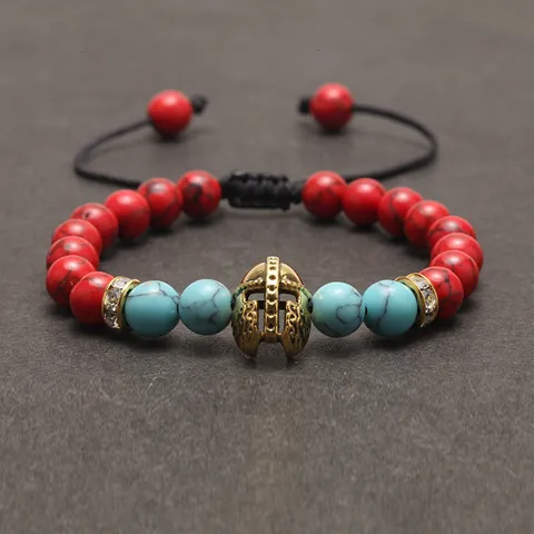 Vintage Naturstein Lavastein Perlenarmband Handgewebt Nylon Kordel Verstellbares Armband Legierung Helm Anhänger Strass Energie Armband Für Paare Damen Herren Schmuck