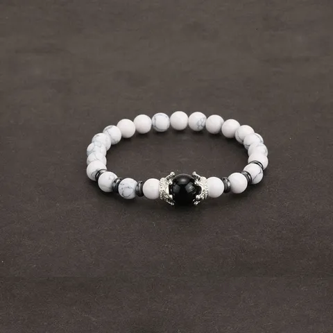 Mode Krone Naturstein Perlenarmband Für Herren Vintage Legierung Strass Tigerauge Mattstein Charme Armband Schmuck