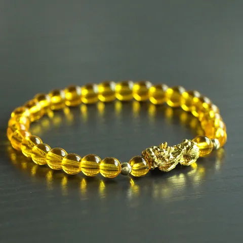 Retro Chinese Style Crystal Beads Bracelet With Golden Pixiu Pendant Lucky Amulet Beaded Strand Bracelet Gift For Women Men Jewelry