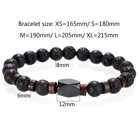 Pulsera de Cuentas de Ágata y Piedra de Lava para Hombre Estilo Vintage Euroamericano Hecha a Mano de Madera Geométrica Capas Joyas