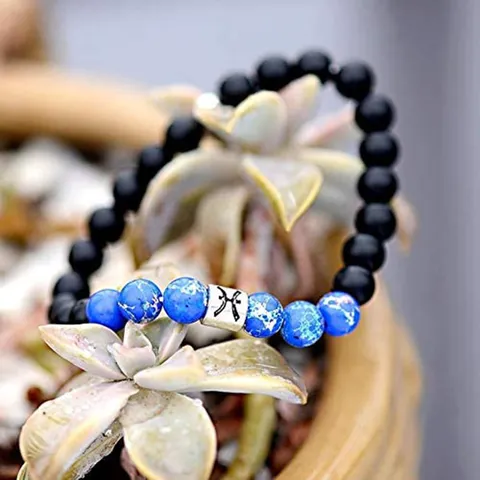 Naturstein Mattierte Perle Tierkreis Paar Armband Türkis Schwarzer Stein Perlenarmband Legierung Anhänger Schmuck Geschenk Für Damen Herren