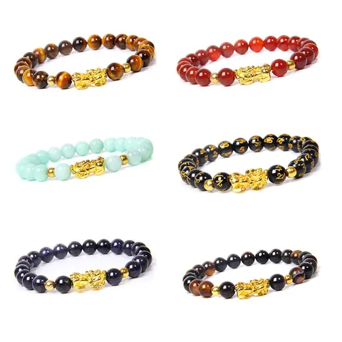 Herren Glück Reichtum Golden PiXiu Perlenarmband Ethno Sechs-Wort-Mantra Perlen Armband Feng Shui Schmuck Geschenk