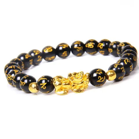 Herren Glück Reichtum Golden PiXiu Perlenarmband Ethno Sechs-Wort-Mantra Perlen Armband Feng Shui Schmuck Geschenk
