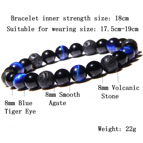 Naturstein Tigerauge Vulkangestein Perlenarmband Unisex Mehrfarbig Energie Yoga Heilung Mode Schmuck Geschenk
