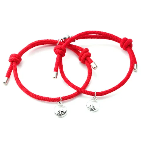 Paar Magnetische Passende Geflochtene Armbänder Legierung Berg Welle Anhänger Distanz Freundschaft Schmuck Geschenk Für Liebhaber